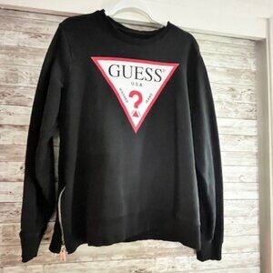 Guess Logo Crew Neck Black Sweater, Size Medium